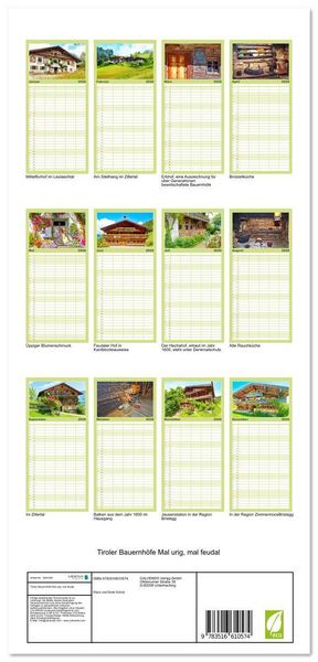 Produktbild: Familienplaner 2026 - Tiroler Bauernh&ouml;fe Mal urig, mal feudal mit 5 Spalten (Wandkalender, 21 x 45 cm) CALVENDO