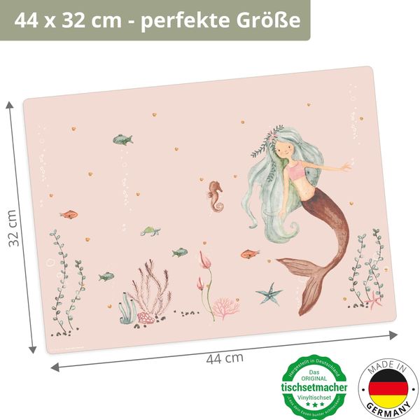 Produktbild: Tischsetmacher Tischset f&uuml;r Kinder Meerjungfrau im rosa Meer, aus hochwertigem Vinyl , 44 x 32 cm