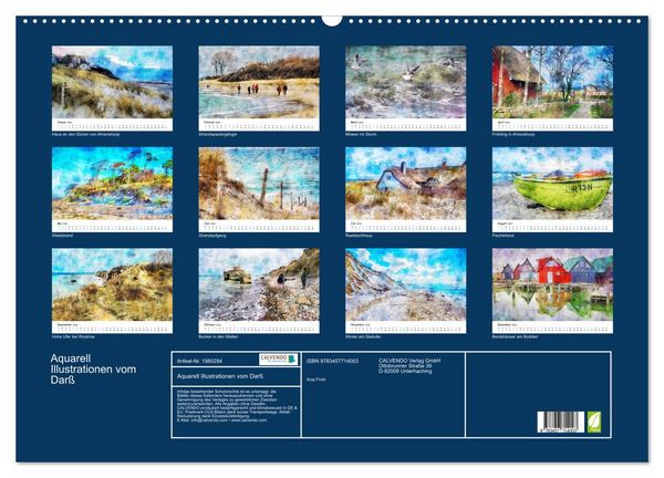 Produktbild: Aquarell Illustrationen vom Dar&szlig; (Wandkalender 2026 DIN A2 quer), CALVENDO Monatskalender