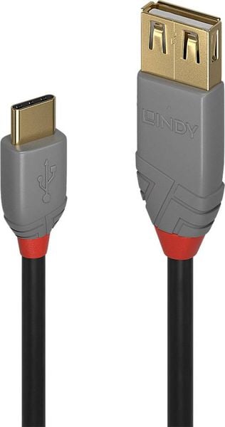 LINDY USB-Kabel USB 2.0 USB-C® Stecker, USB-A Buchse 0.15m Schwarz 36897