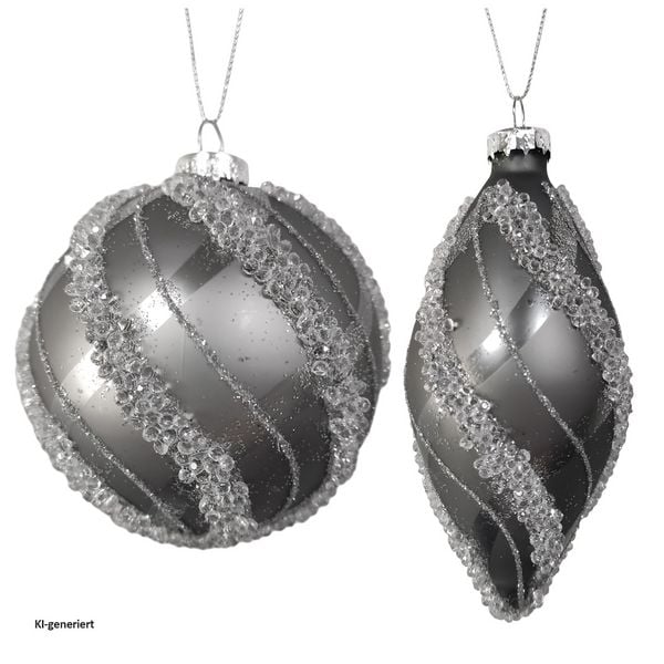 Produktbild: HTI-Living HTI-Living Weihnachtskugeln 2er Set Silber Glitzer