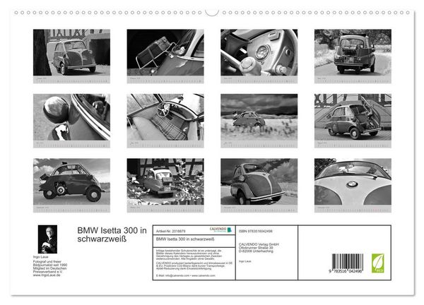 Produktbild: BMW Isetta 300 in schwarzwei&szlig; (hochwertiger Premium Wandkalender 2026 DIN A2 quer), Kunstdruck in Hochglanz