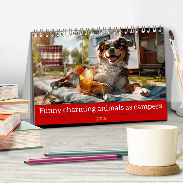 Produktbild: Funny charming animals as campers (Desk Calendar 2026 DIN A5 landscape), CALVENDO 12 Month DeskCalendar