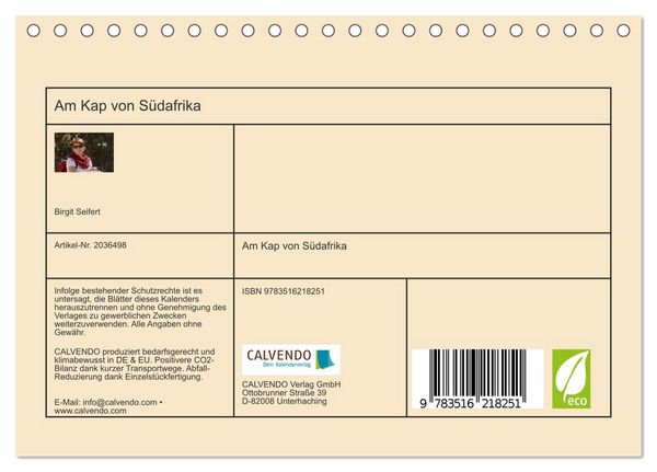 Produktbild: Am Kap von S&uuml;dafrika (Tischkalender 2026 DIN A5 quer), CALVENDO Monatskalender