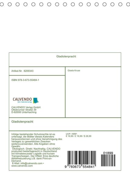 Produktbild: Gladiolenpracht (Tischkalender 2022 DIN A5 hoch)