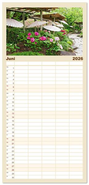 Produktbild: Familienplaner 2026 - G&auml;rten in Japan mit 5 Spalten (Wandkalender, 21 x 45 cm) CALVENDO