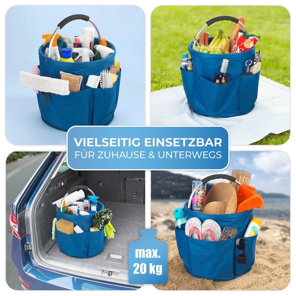 Produktbild: Universal Reinigungs Caddy Mod. Herkules 34 l, Blau, mit 5 Au&szlig;entaschen f&uuml;r Schw&auml;mme und T&uuml;cher