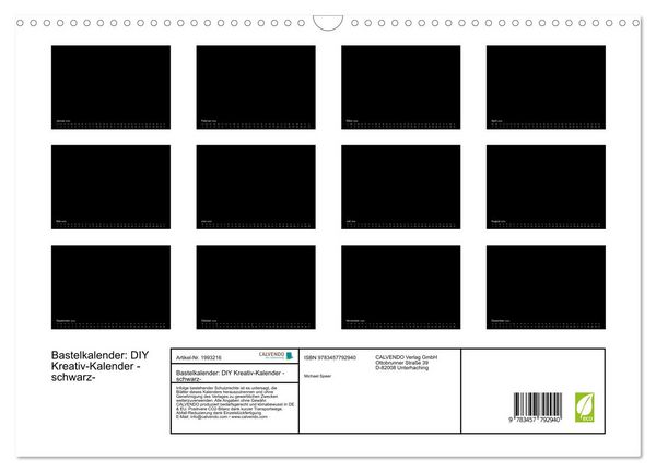 Produktbild: Bastelkalender: DIY Kreativ-Kalender -schwarz- (Wandkalender 2026 DIN A3 quer), CALVENDO Monatskalender