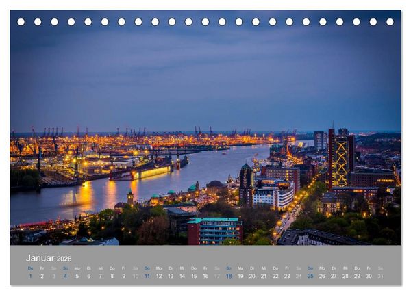 Produktbild: Hamburger Hafen - Im Zauber der Nacht (Tischkalender 2026 DIN A5 quer), CALVENDO Monatskalender