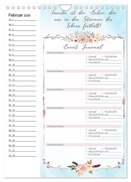 Produktbild: Geburtstagsplaner Boho Blau - F&uuml;r Termine, Geschenke, Eventdetails & mehr (Wandkalender 2026 DIN A4 hoch), CALVENDO Monatskalender