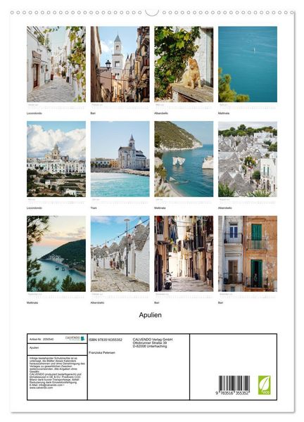 Produktbild: Apulien (Wandkalender 2026 DIN A2 hoch), CALVENDO Monatskalender