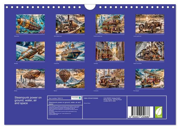 Produktbild: Steampunk power on ground, water, air and space (Wall Calendar 2026 DIN A4 landscape), CALVENDO 12 Month Wall Calendar