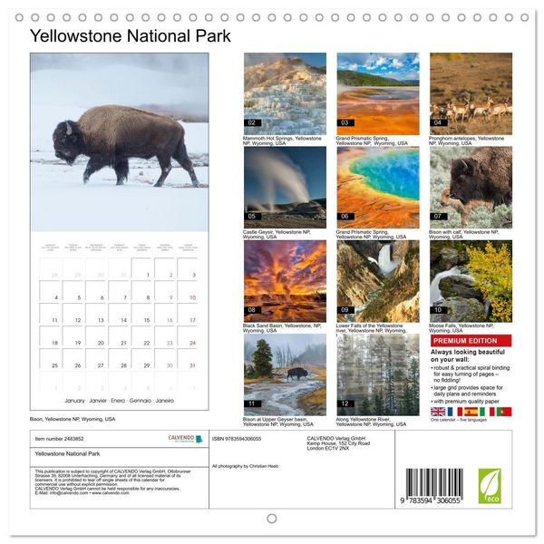 Produktbild: Yellowstone National Park (Wall Calendar 2027 12 &times; 12 Inch) CALVENDO 12 Month Wall Calendar