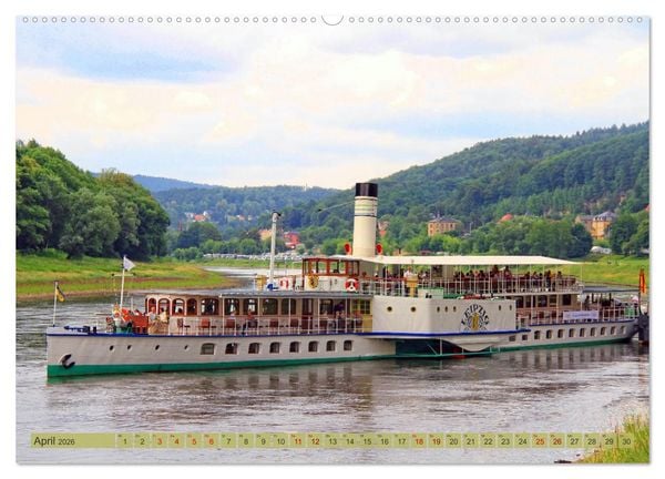 Produktbild: Seitenraddampfer &ndash; In Sachsen von K&ouml;nigstein bis Bad Schandau (Wandkalender 2026 DIN A2 quer), CALVENDO Monatskalender