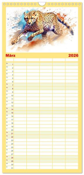 Produktbild: Familienplaner 2026 - Raubtiere voll Eleganz und Kraft mit 5 Spalten (Wandkalender, 21 x 45 cm) CALVENDO
