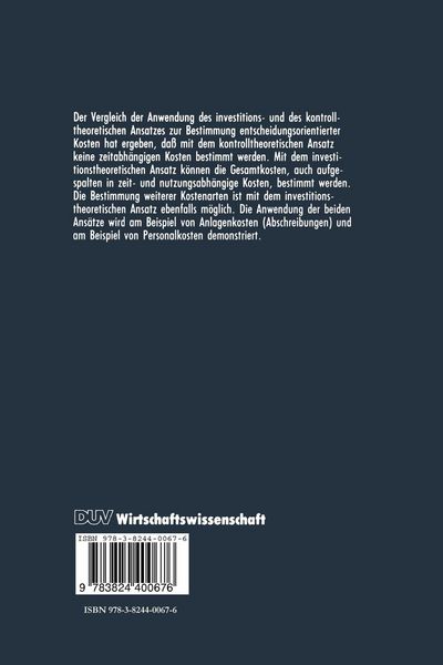 Produktbild: Investitions- und kontrolltheoretische Ans&auml;tze der Kostenrechnung