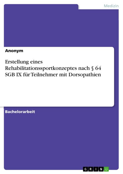 Produktbild: Erstellung eines Rehabilitationssportkonzeptes nach &sect; 64 SGB IX f&uuml;r Teilnehmer mit Dorsopathien
