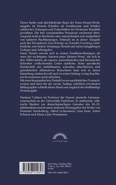 Produktbild: S&auml;mtliche Werke in f&uuml;nf B&auml;nden / Verstreute Prosa und Kritiken