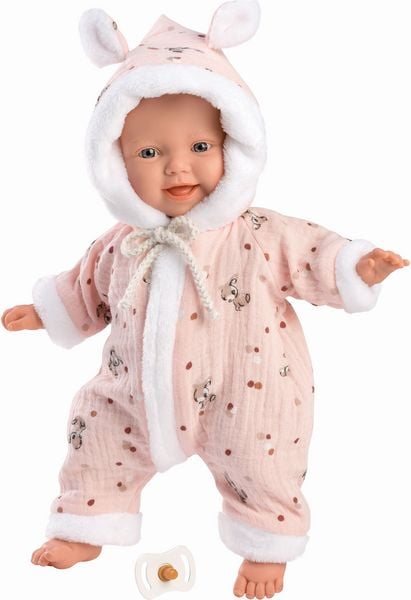 Babypuppe mit Overall rosa 32cm