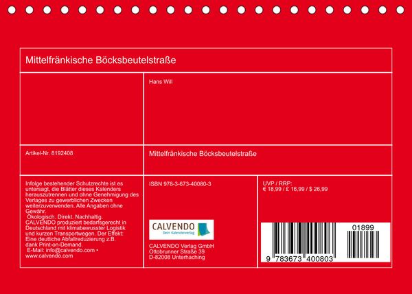 Produktbild: Mittelfr&auml;nkische Bocksbeutelstra&szlig;e (Tischkalender 2022 DIN A5 quer)