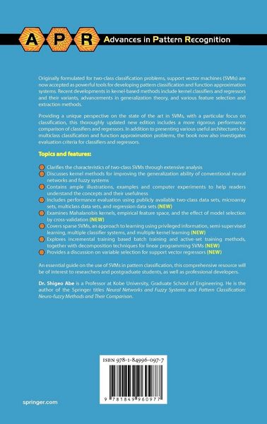 Produktbild: Support Vector Machines for Pattern Classification
