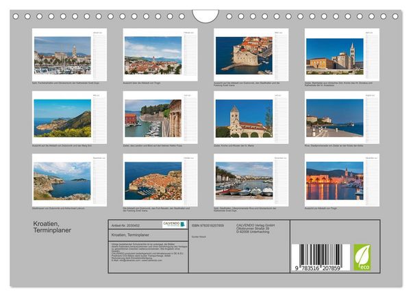 Produktbild: Kroatien, Terminplaner (Wandkalender 2026 DIN A4 quer), CALVENDO Monatskalender