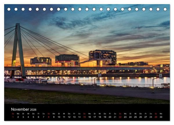 Produktbild: K&ouml;ln bei Nacht - dunkelbunte Stadt (Tischkalender 2026 DIN A5 quer), CALVENDO Monatskalender