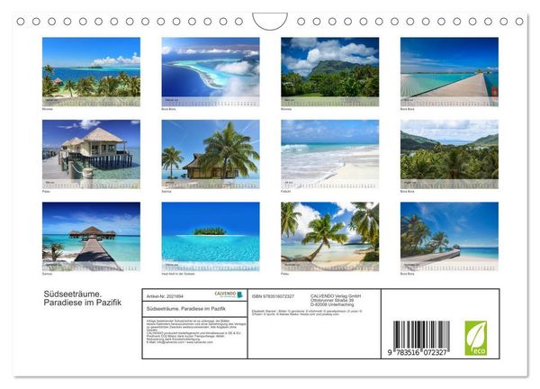 Produktbild: S&uuml;dseetr&auml;ume. Paradiese im Pazifik (Wandkalender 2026 DIN A4 quer), CALVENDO Monatskalender