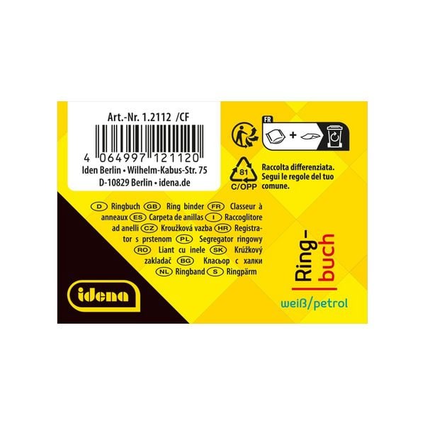 Produktbild: Idena Ringbuch PP Color Edition 2 Ringe 25mm wei&szlig;/petrol DIN A4