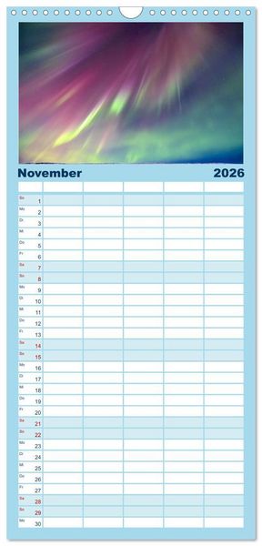 Produktbild: Familienplaner 2026 - Magie der Nordlichter Islands mit 5 Spalten (Wandkalender, 21 x 45 cm) CALVENDO