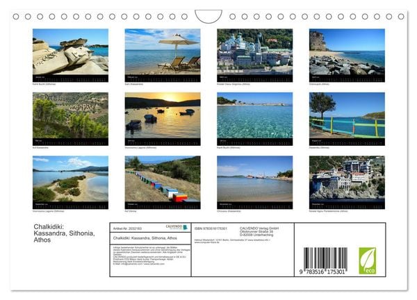 Produktbild: Chalkidiki: Kassandra, Sithonia, Athos (Wandkalender 2026 DIN A4 quer), CALVENDO Monatskalender