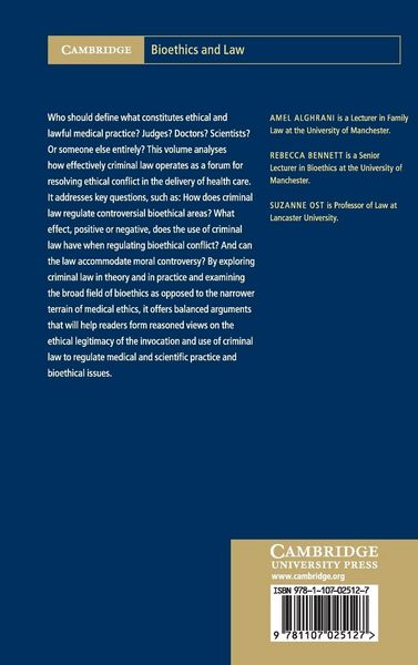 Produktbild: Bioethics, Medicine and the Criminal Law