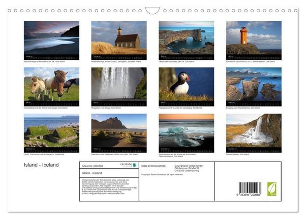 Produktbild: Island - Iceland (Wandkalender 2027 DIN A3 quer), CALVENDO Monatskalender