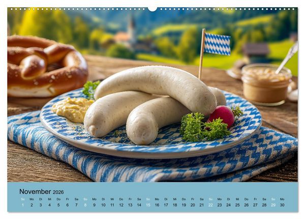 Produktbild: Bayrische Wei&szlig;wurst - Traditioneller K&uuml;chenkalender f&uuml;r Genie&szlig;er (Wandkalender 2026 DIN A2 quer), CALVENDO Monatskalender
