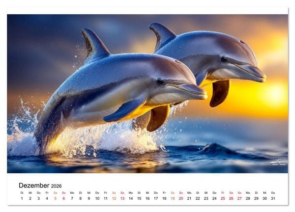 Produktbild: Delfine - ein Jahr voller Meer (hochwertiger Premium Wandkalender 2026 DIN A2 quer), Kunstdruck in Hochglanz