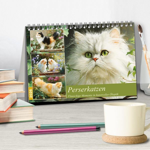 Produktbild: Perserkatzen. Flauschige Momente in kunstvoller &Ouml;loptik (Tischkalender 2026 DIN A5 quer), CALVENDO Monatskalender