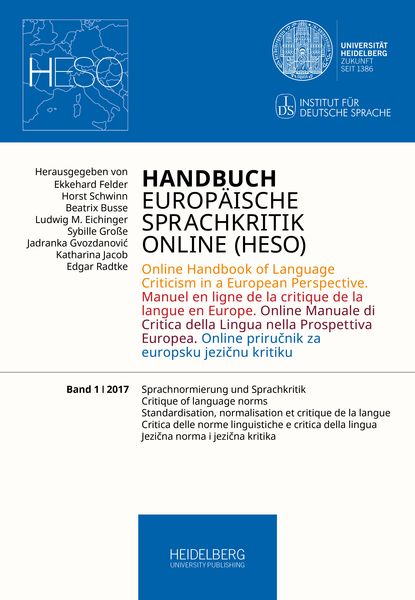 Produktbild: Handbuch Europ&auml;ische Sprachkritik Online (HESO) / Sprachnormierung und Sprachkritik