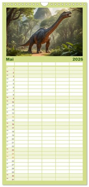 Produktbild: Familienplaner 2026 - Eine Reise in die Vergangenheit - Entdeckung der Tierwelt mit 5 Spalten (Wandkalender, 21 x 45 cm) CALVENDO