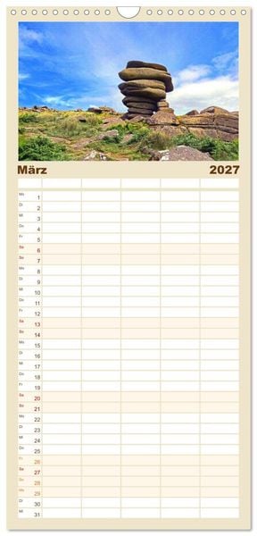 Produktbild: Familienplaner 2027 - S&uuml;dengland - Mystische Steinkreise und Dartmoor mit 5 Spalten (Wandkalender, 21 x 45 cm) CALVENDO