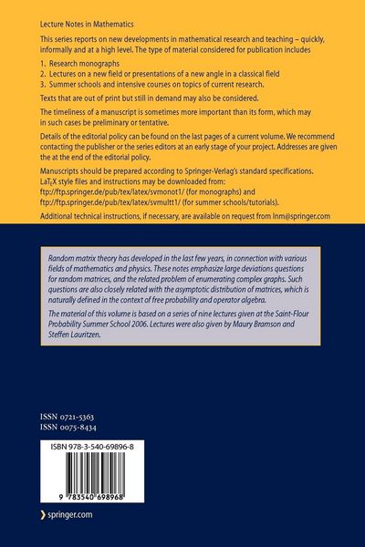 Produktbild: Large Random Matrices: Lectures on Macroscopic Asymptotics