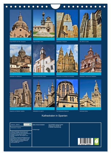 Produktbild: Kathedralen in Spanien (Wandkalender 2026 DIN A4 hoch), CALVENDO Monatskalender