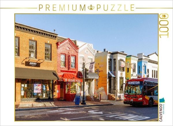 CALVENDO Puzzle Bunte Häuser und Bus in der Wisconsin Street - Georgetown, Washington, D.C. | 1000 Teile Lege-Größe 64x48cm Foto-Puzzle für glückliche Stunden