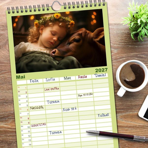 Produktbild: Familienplaner 2027 - Kleine Schlummerparade: Babys und ihre kuscheligen Tierfreunde mit 5 Spalten (Wandkalender, 21 x 45 cm) CALVENDO