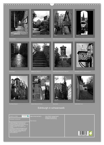 Produktbild: Edinburgh in schwarzwei&szlig; (Wandkalender 2026 DIN A2 hoch), CALVENDO Monatskalender
