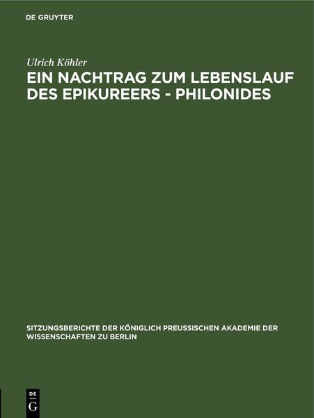 Produktbild: Ein Nachtrag zum Lebenslauf des Epikureers - Philonides