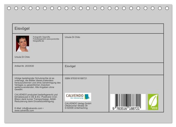Produktbild: Eisv&ouml;gel (Tischkalender 2026 DIN A5 quer), CALVENDO Monatskalender