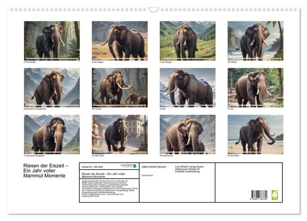 Produktbild: Riesen der Eiszeit &ndash; Ein Jahr voller Mammut Momente (Wandkalender 2026 DIN A2 quer), CALVENDO Monatskalender