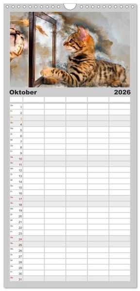 Produktbild: Familienplaner 2026 - Katzenkalender mausgemalt mit 5 Spalten (Wandkalender, 21 x 45 cm) CALVENDO