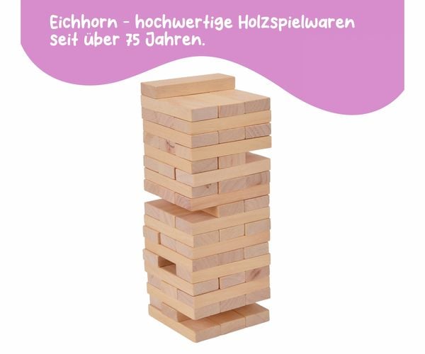 Produktbild: Eichhorn 100002466 - Stapelspiel, Wackelturm, Geschicklichkeitsspiel f&uuml;r die ganze Familie, Balance Tower gefertigt aus unbehandelten Holz, 54-teilig