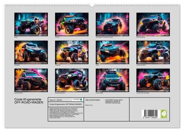 Produktbild: Coole KI-generierte OFF-ROAD-WAGEN (hochwertiger Premium Wandkalender 2026 DIN A2 quer), Kunstdruck in Hochglanz